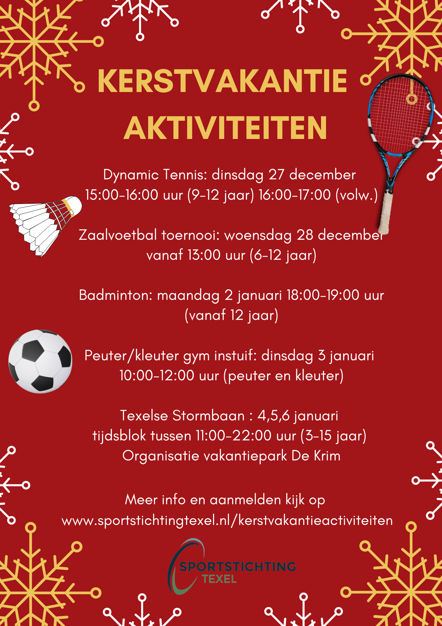 kerstvakantie activiteiten Sportstichting Texel